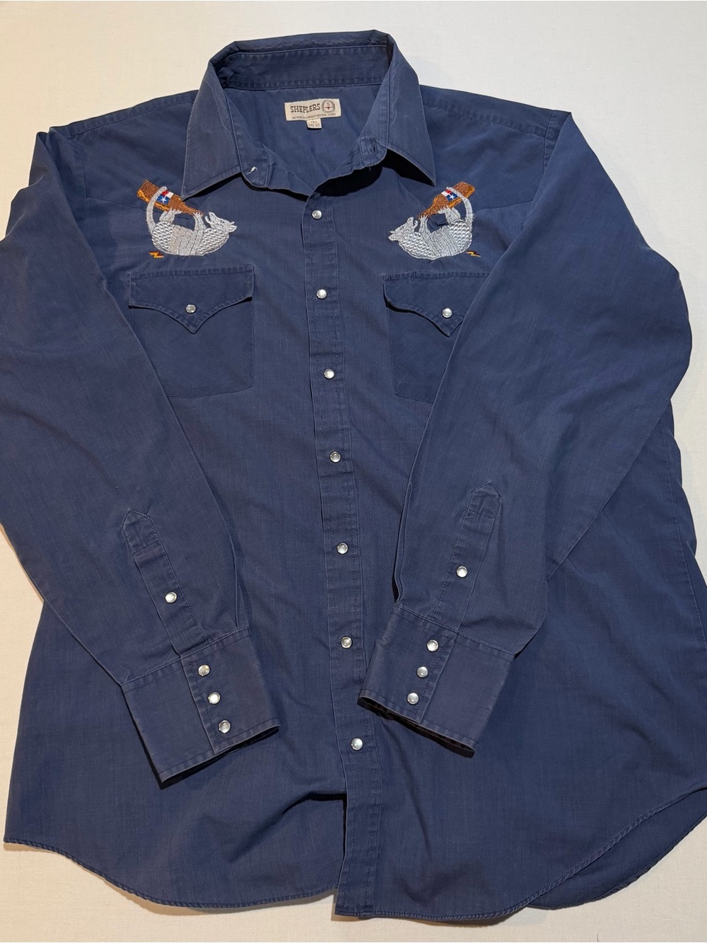 RARE Vintage 80s Sheplers Armadillo Beer Pearl Snap Western Shirt Mens XL Tall⁠